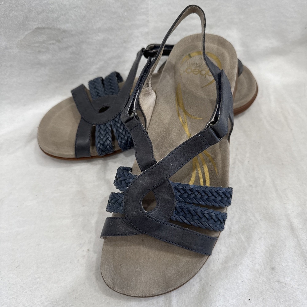 Abeo Braided Strappy Sandals Navy Blue Synthetic Leather Women's Size 7
